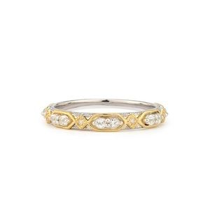 Mixed Metal Kite Lisse Stack Band round diamonds 18K gold accents set in SS 6.5